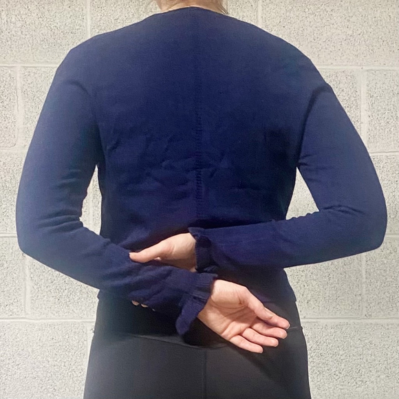 Navy Blue Banana Republic Merino Wool/Cashmere Cardigan with Ruffle Sleeve - Picture 2 of 7